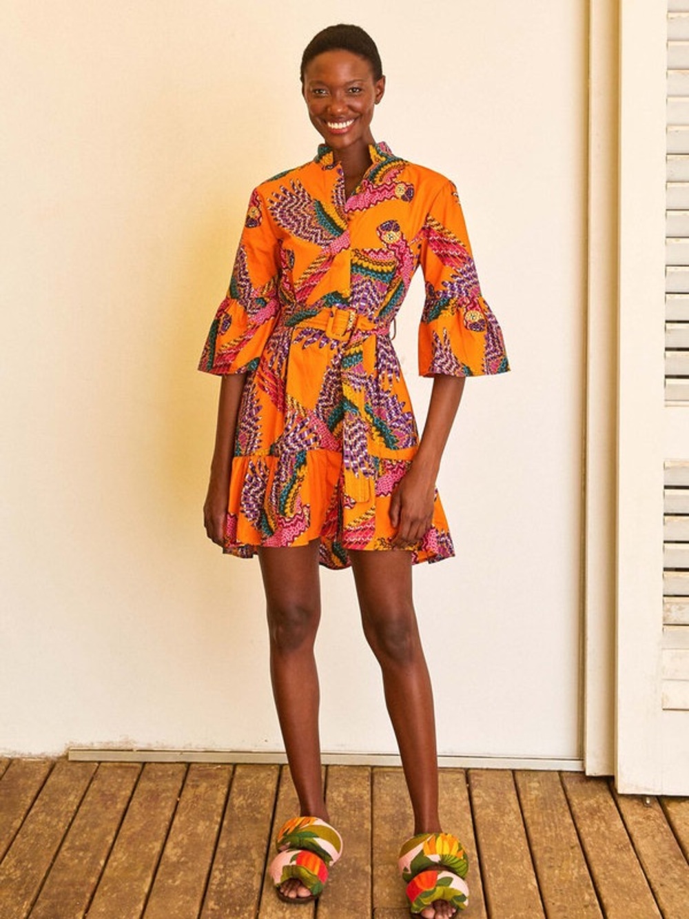 FARM Rio Orange Multicolor Printed Bell-Sleeve Mini Dress - Picture 2 of 8